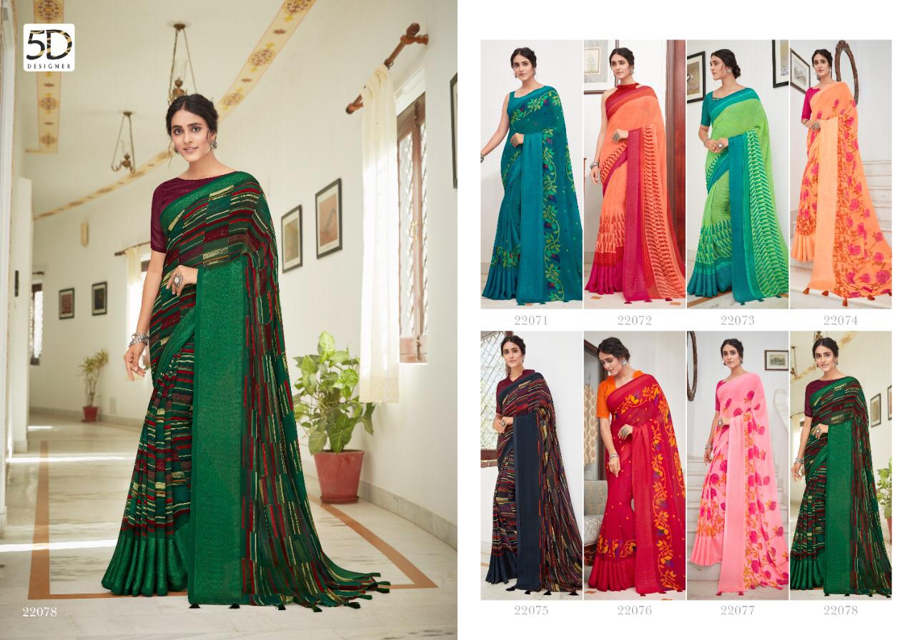 5D AMBER VOL-6 Fancy Printed Casual Wear Georgette Jacquard Border Saree Collection 